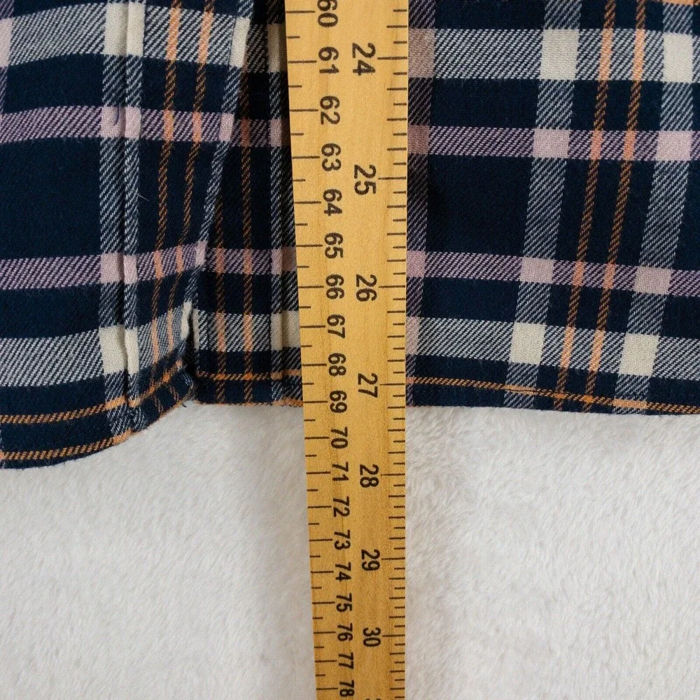 L.L. Bean Flannel Shirt Womens Medium Blue Pink Plaid Long Sleeve Soft - Picture 9 of 12